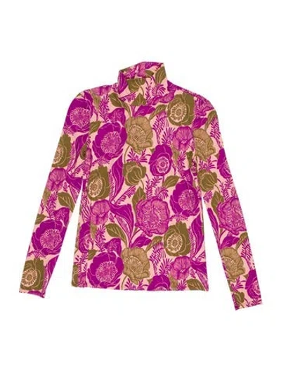 Pre-owned St John Floral Print Turtleneck Top W/ Tags In Pink