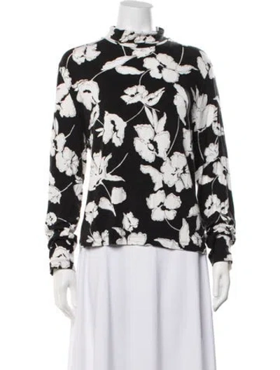 Pre-owned St John Floral Print Turtleneck Top In White