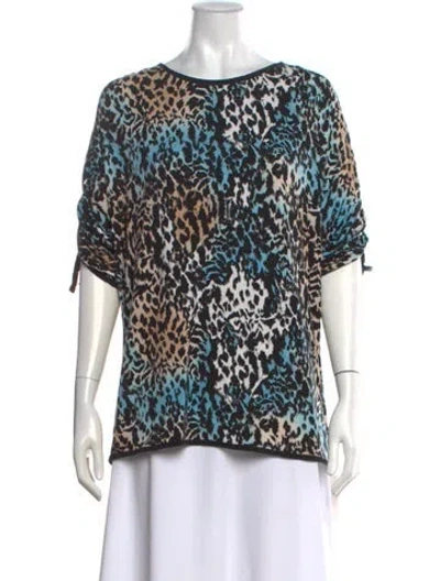 Pre-owned St John Floral Print V-neck Blouse In Blue