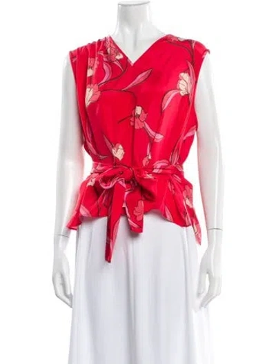 Pre-owned St John Floral Print V-neck Blouse In Multi