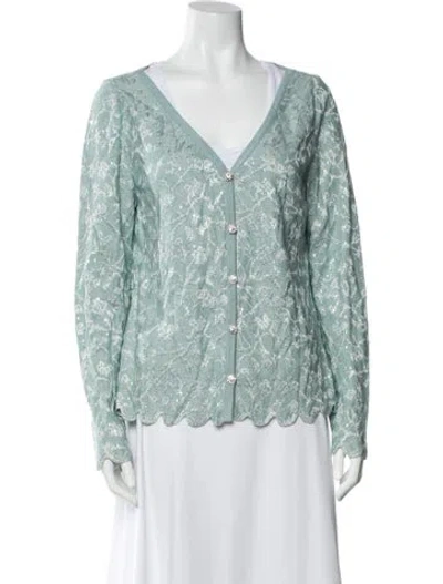Pre-owned St John Floral Print V-neck Sweater In Blue