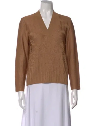 Pre-owned St John Floral Print V-neck Sweater In Brown
