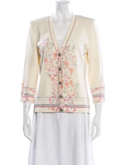 Pre-owned St John Floral Print V-neck Sweater In Neutral