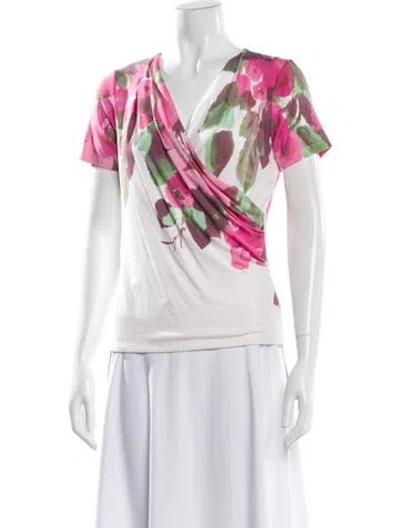 Pre-owned St John Floral Print V-neck Top In Pink