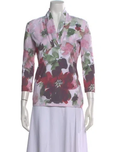 Pre-owned St John Floral Print V-neck Top In Pink