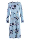 St John Rose-print Slash-cutout Silk Crepe De Chine Midi Dress In Blue