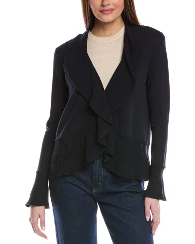 St John St. John Fluid Ruffle Knit Cardigan In Blue