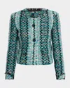 St John St. John Collection Foiled Eyelash Tweed Crop Jacket In Blue