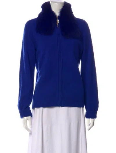 Pre-owned St John Fox Open Front Sweater In Blue