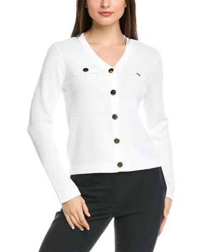St John St. John French Iconic Inspired Knit V-neck Cardigan In White