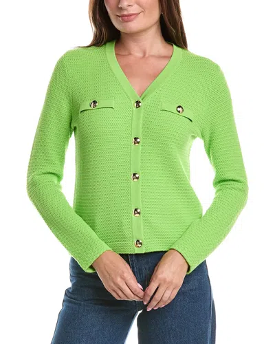 St John St. John French Iconic Inspired Knit V-neck Cardigan In Green