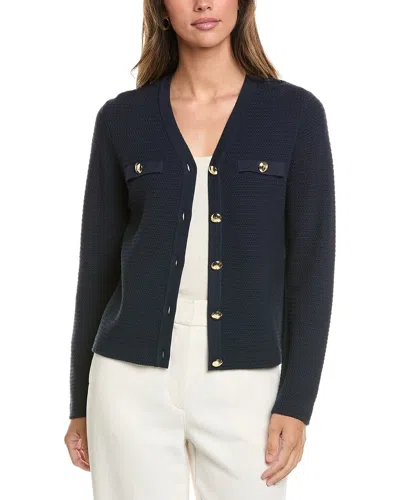 St John St. John French Iconic Inspired Knit V-neck Cardigan In Navy