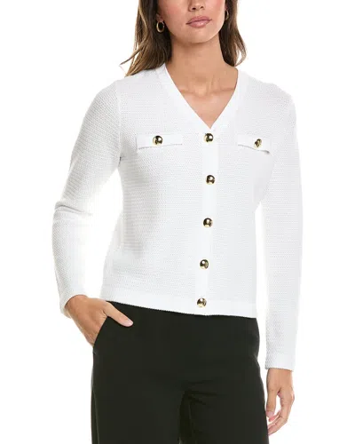St John St. John French Iconic Inspired Knit V-neck Cardigan In White