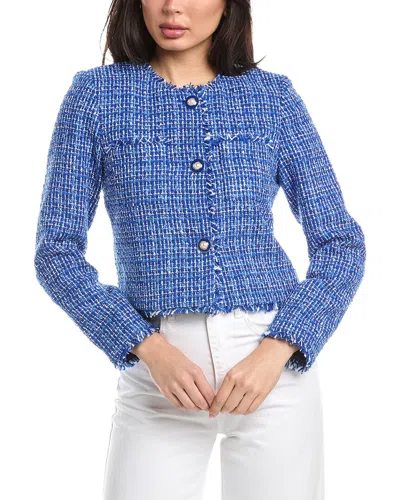 St John St. John Fringe Tweed Boxy Jacket In Blue