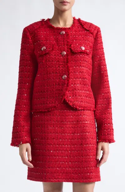 St John St. John Fringe-trimmed Tweed Jacket In Red