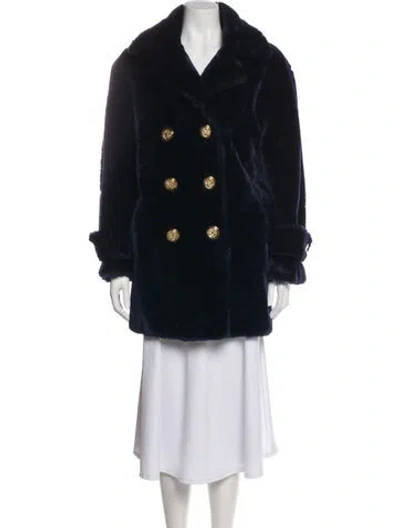 Pre-owned St John Fur Faux Fur Coat In Blue