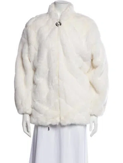 Pre-owned St John Fur Faux Fur Jacket In White