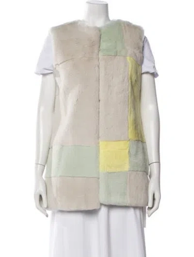 Pre-owned St John Fur Patterned Vest W/ Tags In Green