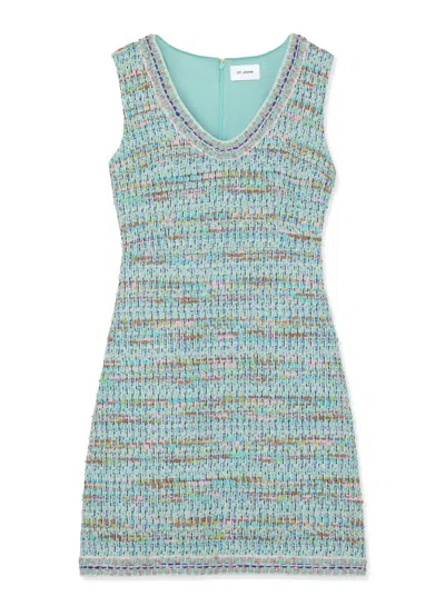 St John Gauzy Multi Yarn Tweed Dress In Blau
