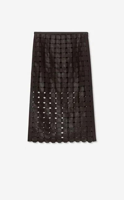 St John Geometric Weave Leather Skirt In Black