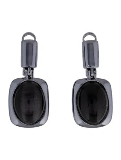 Pre-owned St John Glass Cat's Eye Clip-on Earrings In Black