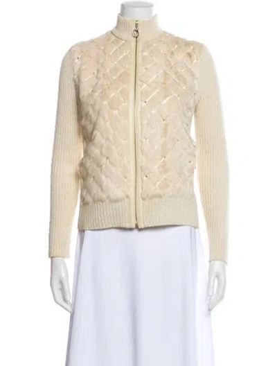 Pre-owned St John Goat Fur Plaid Print Fur Jacket In Neutral