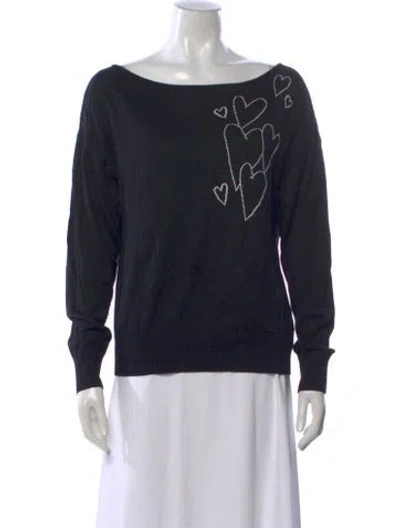 Pre-owned St John Graphic Print Bateau Neckline Sweater In Black