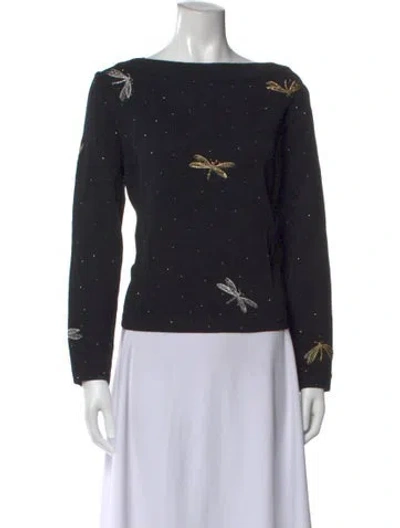 Pre-owned St John Graphic Print Bateau Neckline Sweater In Black