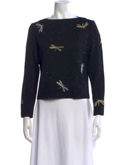 Pre-owned St John Graphic Print Bateau Neckline Sweater In Black