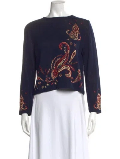 Pre-owned St John Graphic Print Bateau Neckline Sweater In Blue