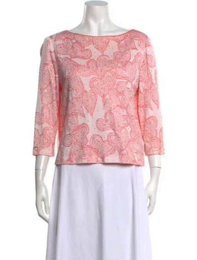 Pre-owned St John Graphic Print Bateau Neckline Sweater In Pink