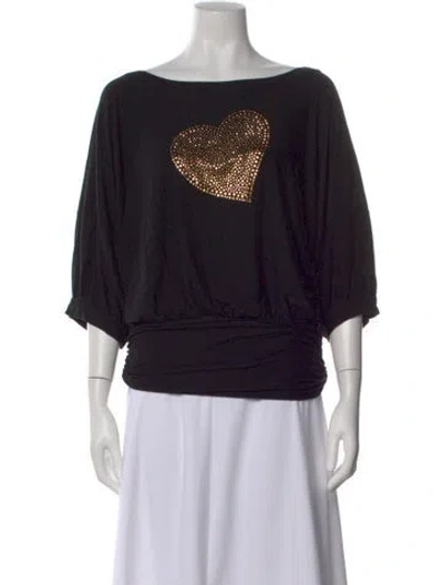 Pre-owned St John Graphic Print Bateau Neckline Top In Black