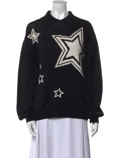 Pre-owned St John Graphic Print Crew Neck Sweater In Black