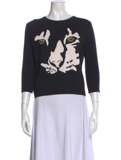 Pre-owned St John Graphic Print Crew Neck Sweater In Black