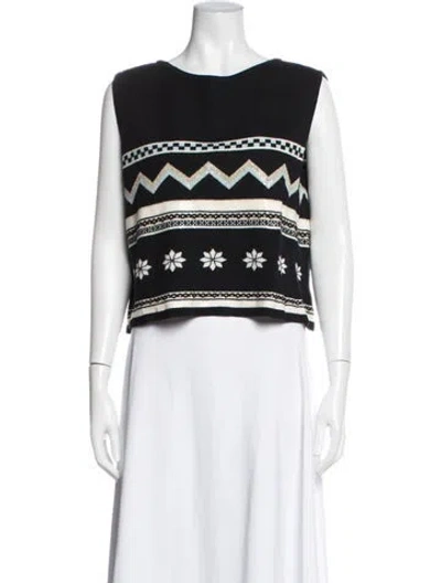 Pre-owned St John Graphic Print Crew Neck Sweater In Black