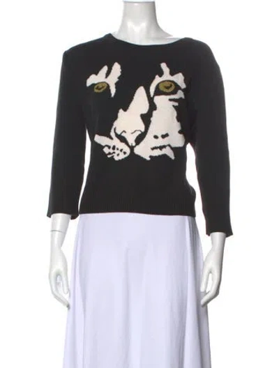 Pre-owned St John Graphic Print Crew Neck Sweater In Black