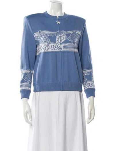 Pre-owned St John Graphic Print Crew Neck Sweater In Blue