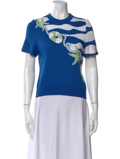 Pre-owned St John Graphic Print Crew Neck Sweater In Blue