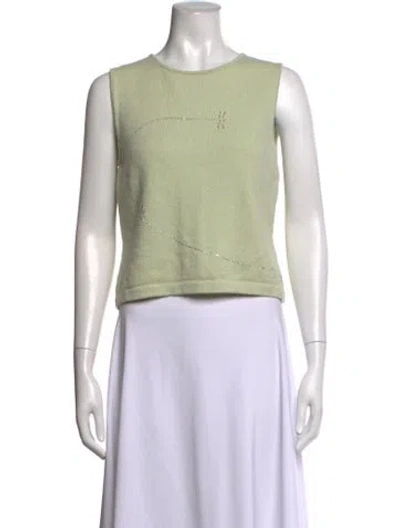 Pre-owned St John Graphic Print Crew Neck Sweater In Green