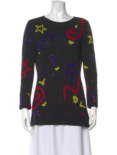 Pre-owned St John Graphic Print Crew Neck Top In Black