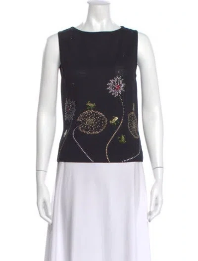 Pre-owned St John Graphic Print Crew Neck Top In Black