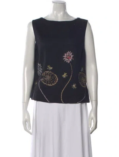 Pre-owned St John Graphic Print Crew Neck Top In Black
