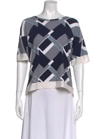 Pre-owned St John Graphic Print Crew Neck Top In White