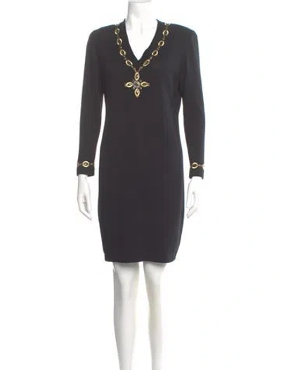 Pre-owned St John Graphic Print Knee-length Dress In Gray