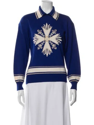Pre-owned St John Graphic Print Long Sleeve Polo In Blue
