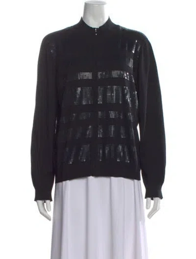 Pre-owned St John Graphic Print Mock Neck Sweater In Black