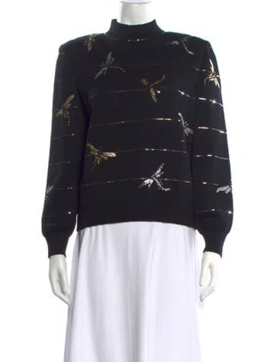 Pre-owned St John Graphic Print Mock Neck Sweater In Black
