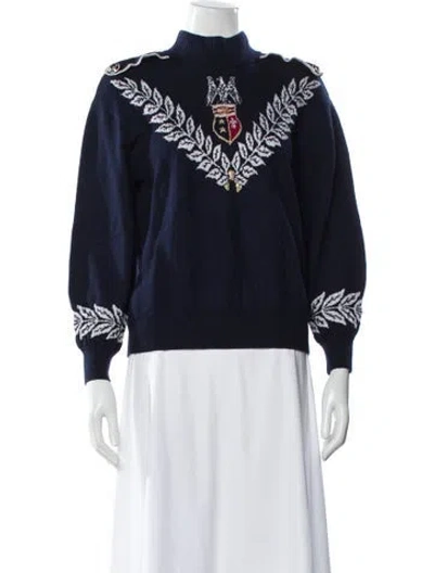 Pre-owned St John Graphic Print Mock Neck Sweater In Blue