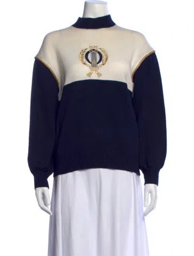 Pre-owned St John Graphic Print Mock Neck Sweater In Blue
