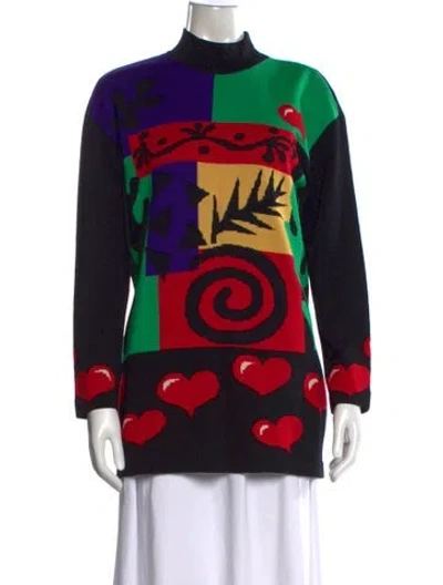 Pre-owned St John Graphic Print Mock Neck Sweater In Multi